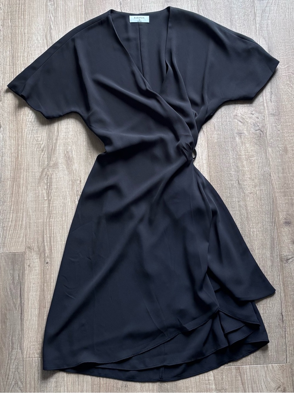 Babaton Wallace Wrap Short Sleeve Dress in Black